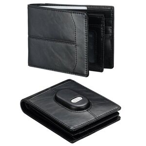 Furid Mens Black Leather Wallet for Samsung Galaxy SmartTag2 RFID Bifold Slim